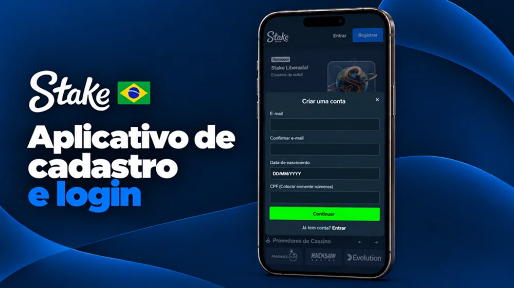 Formulário de cadastro e login no aplicativo da Stake