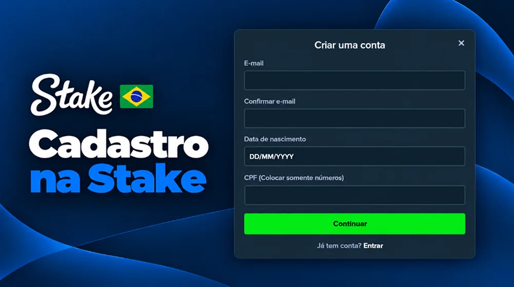 Formulário de cadastro de conta da Stake